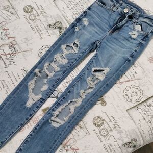 American Eagle Outfitters Light Blue Distressed Skinny Jeans It's 000 Regular